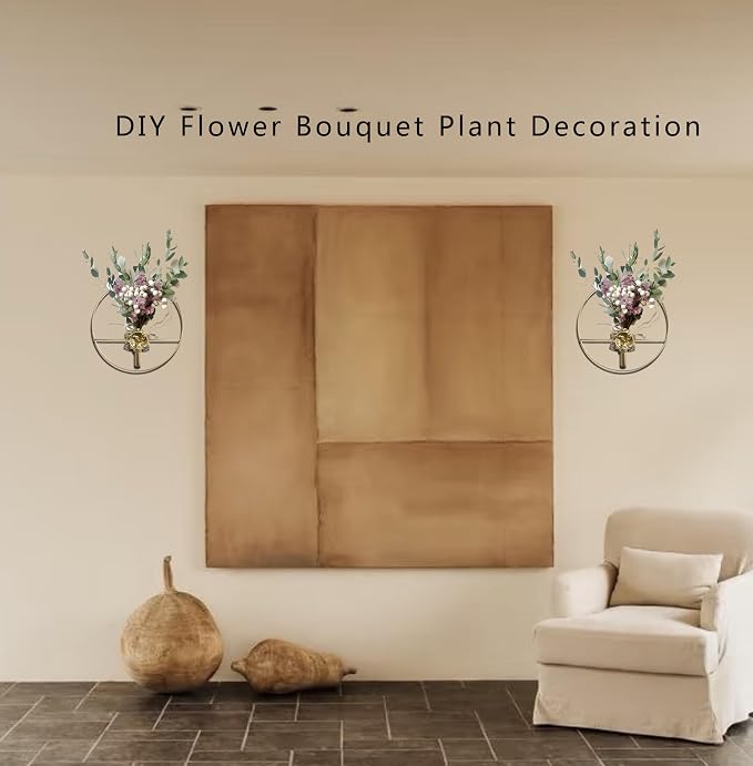 M-Dazzling Metal Plants Wall Hanging Decor; Metal Wall Hanging Vase; Living Room, Bedroom, Bathroom, Dining Room, Plant Mounted Decor (Golden Rose)