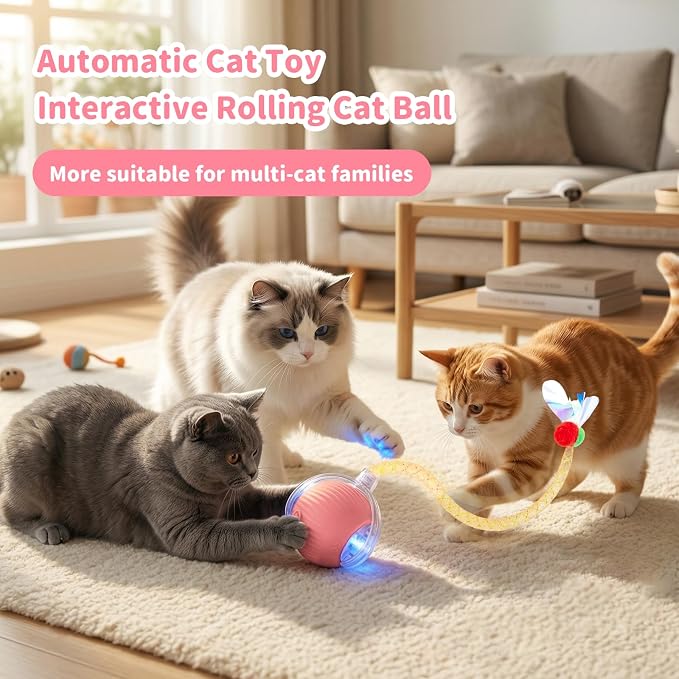 Cat Toys for Indoor Cats Smart Automatic Bal Moving Chase Dogs Toy, Pink | Ball Rolling for Bored Kitten Pet, Upgraded Speedy Moving Chase Dogs Toy