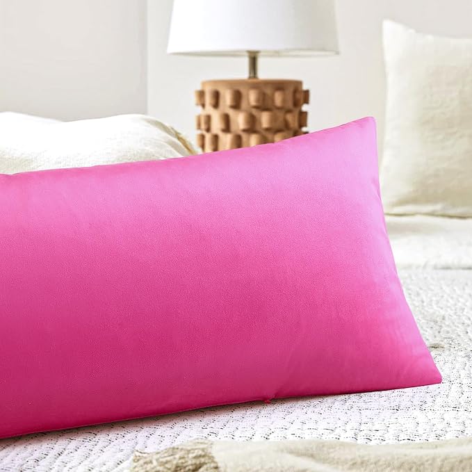 Artscope Luxury Velvet Lumbar Pillow Cover Super Soft Decorative Rectangle Pillowcases Soft Solid Cushion Cases for Couch Sofa Bedroom Car Decor 14x36 Inch Hot Pink