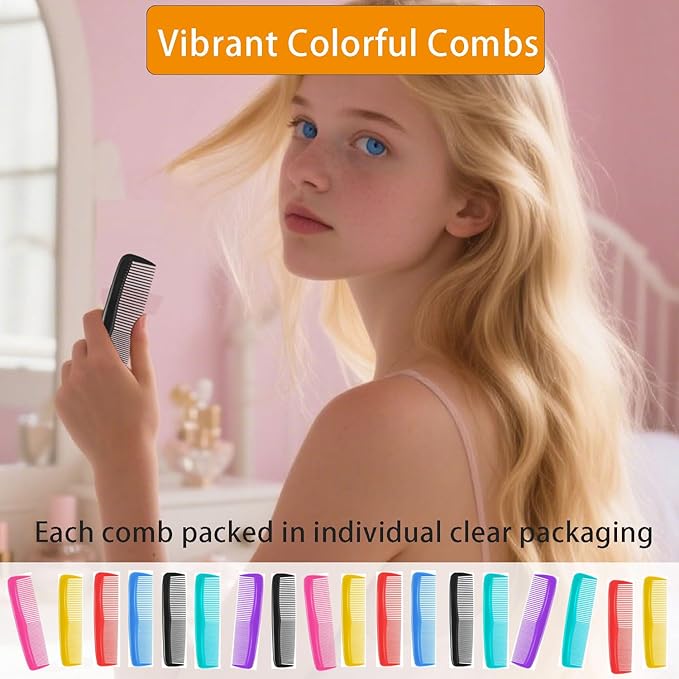 100 Pieces Hair Combs Bulk, Individually Wrapped, Pocket Hair Comb Set Fine Tooth Dressing for Women/Men, Travel, Hotel, Airbnb, Operation Christmas Child Shoeboxes, Homeless, Shelter, Charity