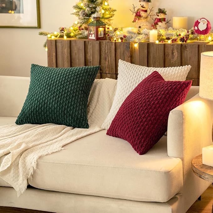 MIULEE Decorative Throw Pillow Covers 18x18 Burgundy Textured Corduroy | Pack of 2 Striped Pillow Covers Modern Farmhouse Home Decor for Couch Bed Sofa Living Room