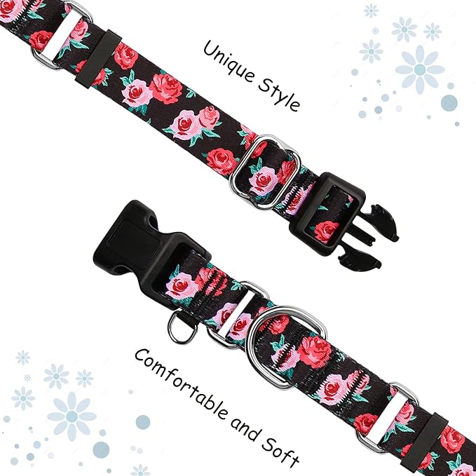 Martingale Collar for Dogs with Buckle No Pull, Black Floral, M