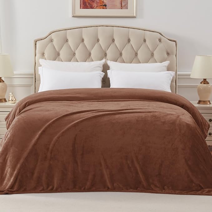 Exclusivo Mezcla Soft Fleece Blanket Twin Size for Bed, Brown | 90x66 Inches, Double-Sided Brushed Flannel, Lightweight Plush Cozy Blanket for Home Decor, All Season, Machine Washable