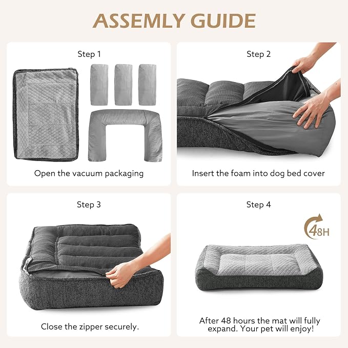 JOEJOY XL Orthopedic Dog Beds Large Sized Dog, Extra Thick Supportive Big Dogs Couch Bed with Sides, Ultra Soft Pet Bed Sofa for Large Dogs, Light Grey, 38''x28''