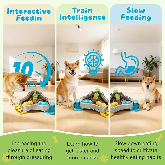 3-in-1 Interactive Dog Treat Dispenser, Multi-Pet-Share Dogs Slow Feeder Dispenser Puzzle, Press-to-Release Dog Puzzles for Smart Dogs, IQ Training and Mental Stimulation Puzzle Toys (Grey)