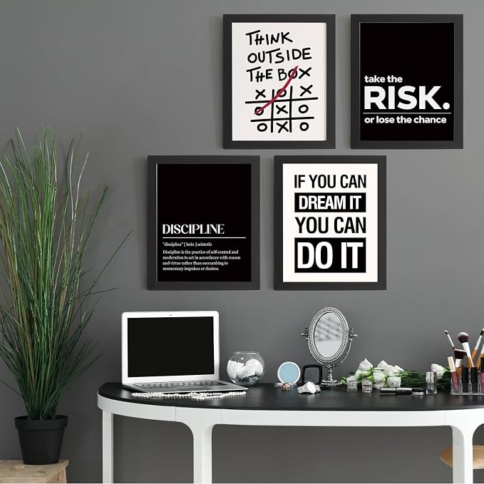 DSHFG Office Motivational Inspirational Wall Art Prints Unframed | Motivational Balck Office Positive Affirmations Wall Decor Posters, Inspirational Quotes Wall Art, 12x16 Unframed
