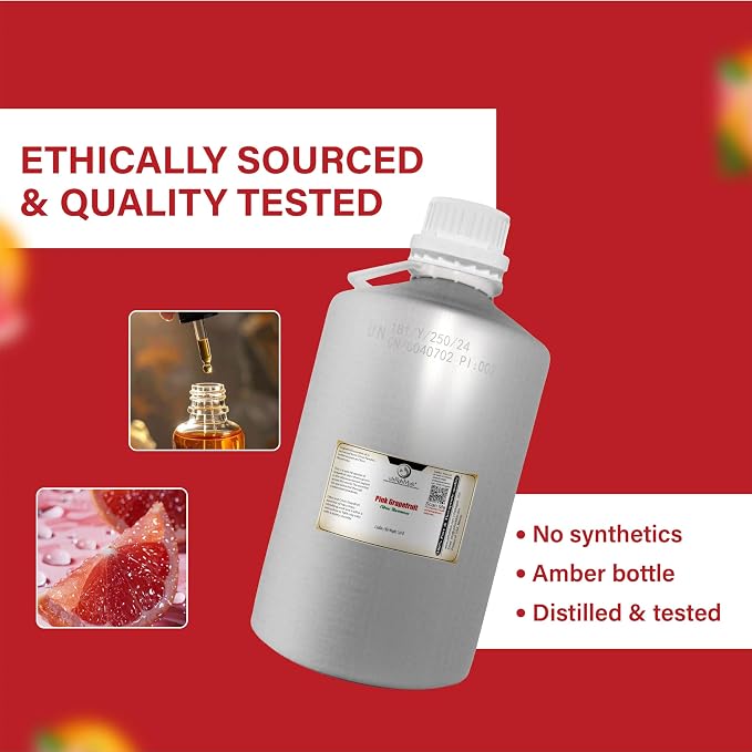 Pink Grapefruit Essential Oil Cold Pressed Citrus Paradisi Peel Oil Fresh Citrus Aroma Top Note Essential Oil for Aromatherapy Diffuser Skincare Haircare DIY Cosmetic Blends - 1Gal Net Wt 3.2kg 7.04lb
