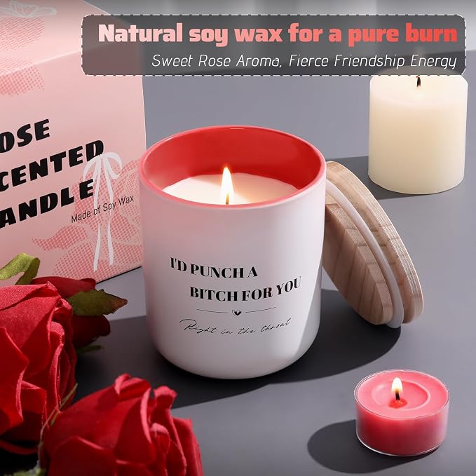 HAVITI Galentines Valentines Day Gifts for Women, Rose Scented Candles 8oz, Jar Candles 40H Soy Wax Candle Birthday Gifts Her Mom Mothers Day Best Friend Bridal Shower Friendship Gift