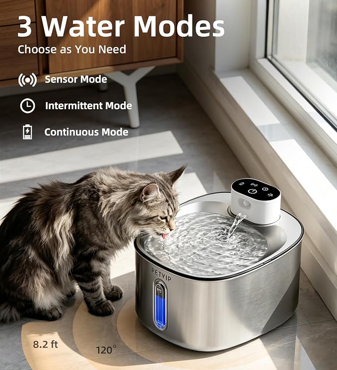 Wireless Cat Water Fountain Stainless Steel,135fl-oz/4L Battery Operated Automatic Pet Water Dispenser,Cordless Small Dog Water Fountain,Water Fountains for Cats Indoor,Ultra Quiet