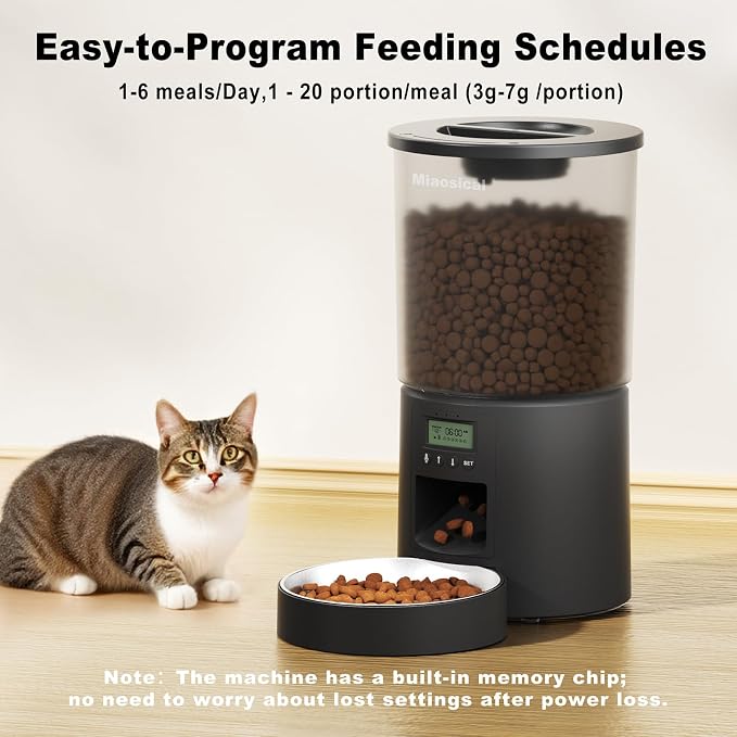 Automated Cat Feeder,Clear 4.2L Dry Food Dispenser with Single Bowl,Programmable Timed Pet Feeder for Up to 6 Daily Meals,10-Second Voice Message & Dual Power Backup (Black, 4.2L Press Version)