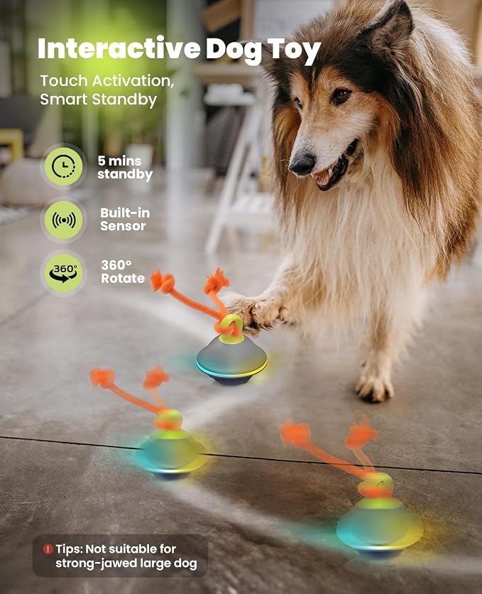 Xeuch Interactive Dog Ball with Rope, Motion Activated Moving Rolling Toy