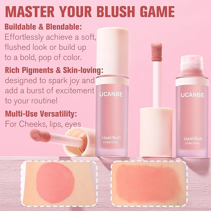 Matte Liquid Blush for Cheeks, High Pigment Buildable Cream Blush, Long-Lasting Natural Glow - Hydrating Formula Lightweight Makeup Radiant Flushed Cheeks (02 Sunset)