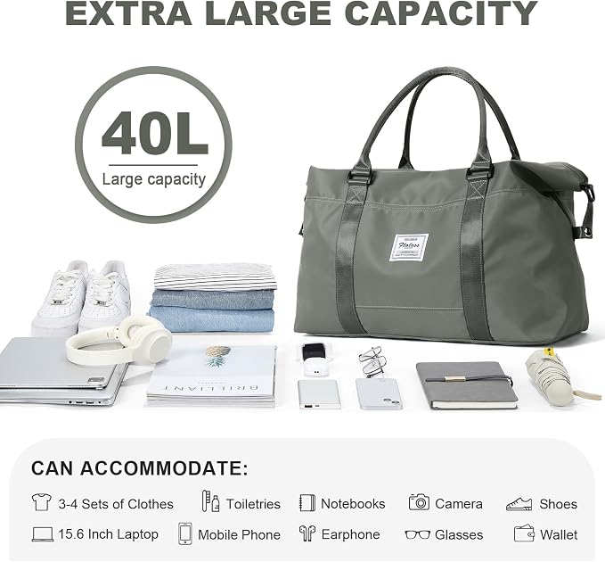 Travel Duffel Bag, Carry On Overnight Weekender Bags for Women | Travel Bag with Wet Pocket & Trolley Sleeve, For Spirit Airlines 18x14x8 Personal Item Bag