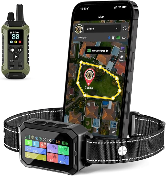 GPS Wireless Dog Collar Fence System - No Monthly Fee App Control, Custom Polygon Boundary & Remote Training, Free Phone Tracker for Up to 5 Pets, Virtual Electric Fence for Dogs