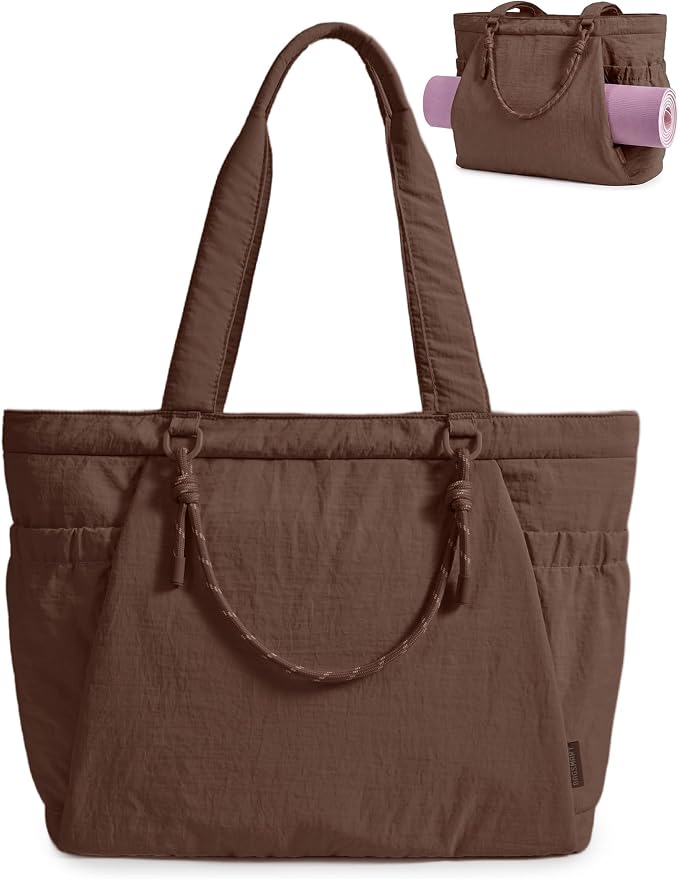 BAGSMART Yoga Pilates Tote Bag for Women with Knotted Handle, Gym Bag | 23L lightweight & waterproof shoulder sling bag, gym bag with yoga mat holder, for 15.6'' Laptop, ideal for work travel