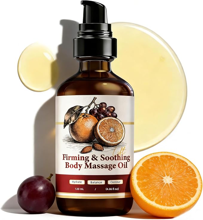 Anti Cellulite Massage Oil with Grapeseed & Sweet Almond Oil – Firming Body Oil for Cellulite, Tightening & Hydrating Body Moisturizer for Full Body, 4 fl oz (120mL)