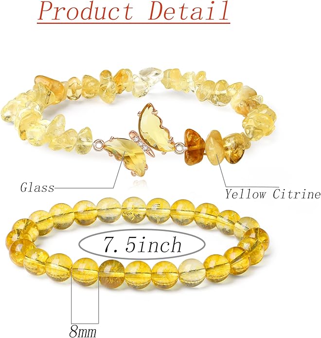 DUQGUHO 2Pcs Butterfly Bracelets for Women Healing Crystals Bracelets for Women Natural Gemstone Bead Bracelet Cute Butterfly Charm Bracelet Stretch 8mm Crystal Jewelry Gifts for Women