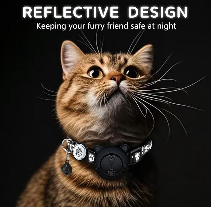 Smart GPS Cat Tracker Collar with QR Code - Waterproof Pet Locator for Small to Large Cats - Compatible with Apple Find My - No Monthly Fees - Advanced Tracking Solution