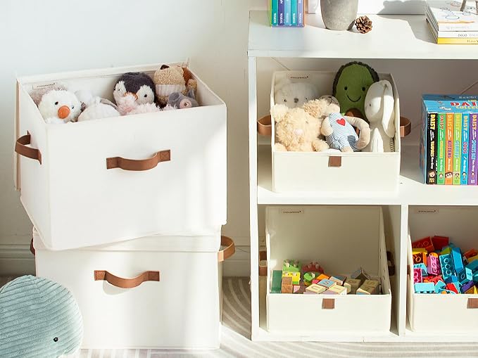 StorageWorks Fabric Storage Bins with Lid, Decorative Storage Boxes for Shelves, Stackable Closet Organizer Basket with Handles, Jumbo, Ivory White, 2-Pack | Flip-Top Lid, 3 Handles, Collapsible, Stackable, for Clothes Blankets, Multi-Purpose, Jumbo, I...