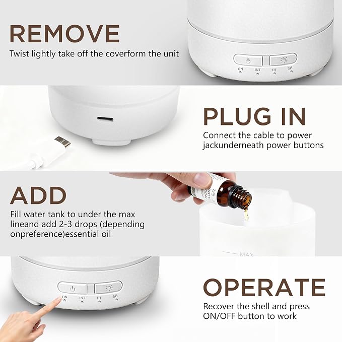 Small Essential Oil Diffuser, 150ML Mini Portable Aromatherapy Diffuser, Home Fragrance Aroma Diffuser with 7-Color LED Light, Ultrasonic Cool Mist Humidifier/Air Revitalizer for Office, Bedroom,Yoga