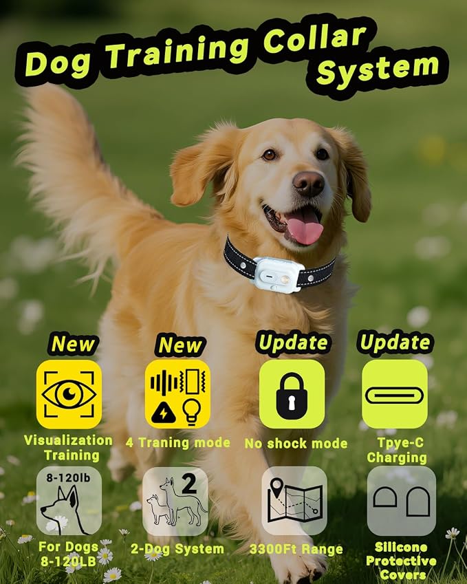 Dog Shock Collar, Dog Training Collar with Remote Control 3300FT Range, Electric Collar with Smart Light, Rechargeable Waterproof E Collar for Small Medium Large Dogs