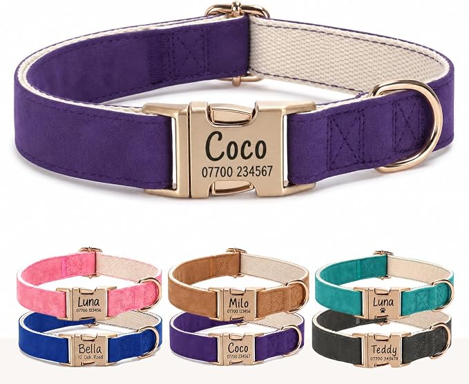 Engraved Buckle Dog Collar, Personalized PU Leather Collar with Name and Phone Number, Soft Breathable Lined Adjustable Pet ID Collar for Puppies Small Medium Large Dogs, Custom Dog Collar