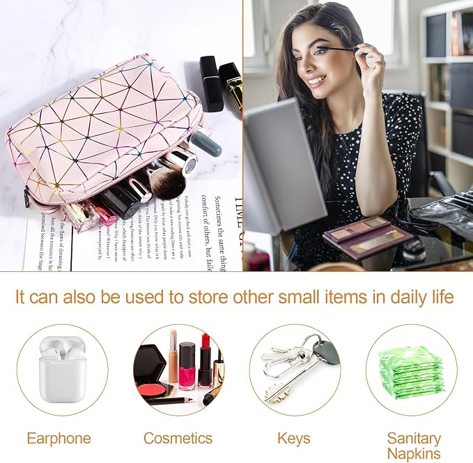 Likesing Period Bag for Girls Womens, Leather Sanitary Napkin Storage Bag, Portable Menstrual Pad Bag Period Pads Pouch, Small Make Up Bags(Colorful Pink)