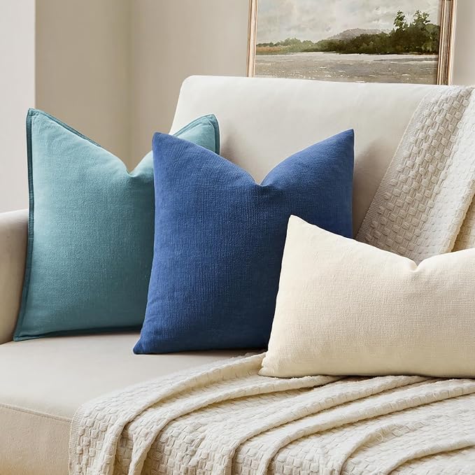 MIULEE Navy Blue Chenille Couch Euro Throw Pillow Covers, 22x22 | Set of 2, Soft Coastal Home Decor, Modern Farmhouse Decorative Pillowcases for Sofa Living Room Bed