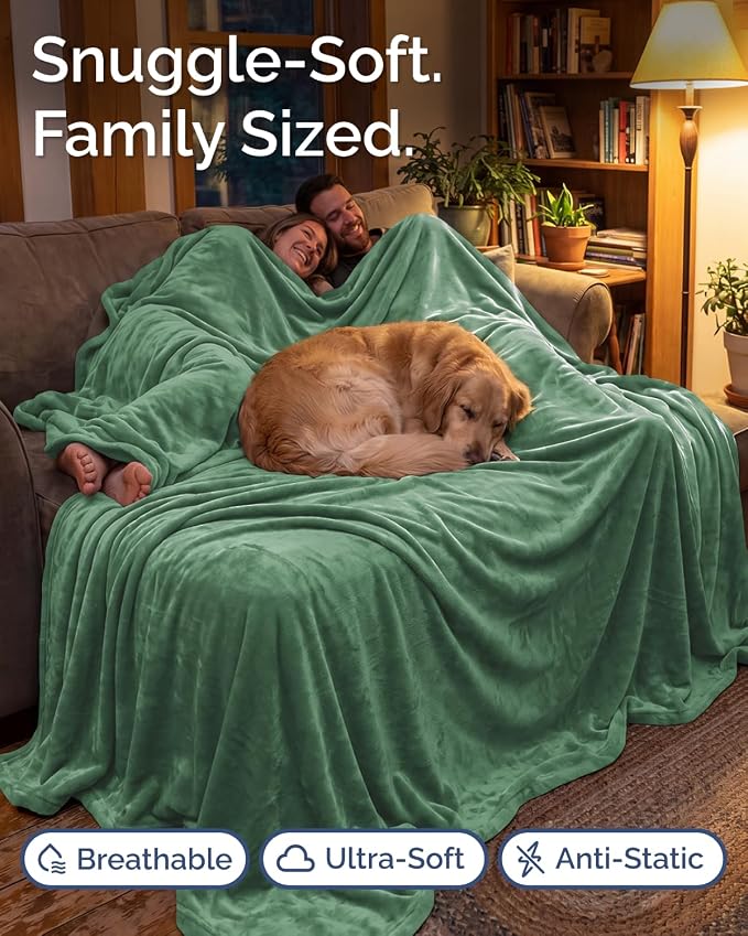 Ultra Soft Fleece Blanket Giant Blanket Size - Flannel Fleece Luxury Blanket - Lightweight for Couch Bed Chair - Thick, Warm and Breathable - All Season Cozy, Sage Green