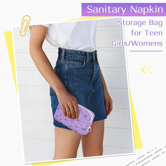 Likesing Period Bag for Teen Girls, Leather Sanitary Napkin Storage Bag, Portable Menstrual Pad Bag Period Pads Pouch, Small Make Up Bags