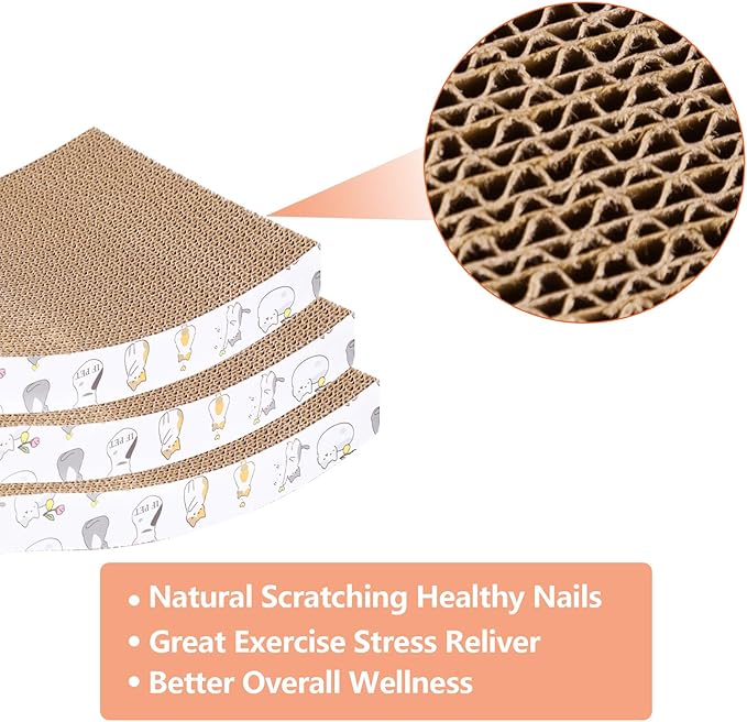 PatiencET 3 Pack Cat Scratcher Pad Recycle Corrugated Cat Scratching Pad | Type S, Scratching and Lounging, Furniture Protector