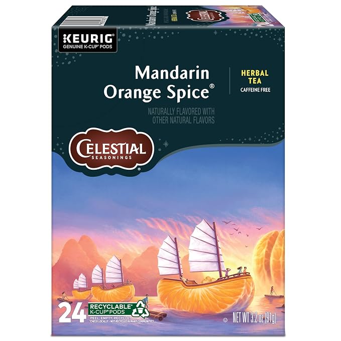 Celestial Seasonings Mandarin Orange Spice Herbal Tea, Single-Serve Keurig K-Cup Pods, 96 Count