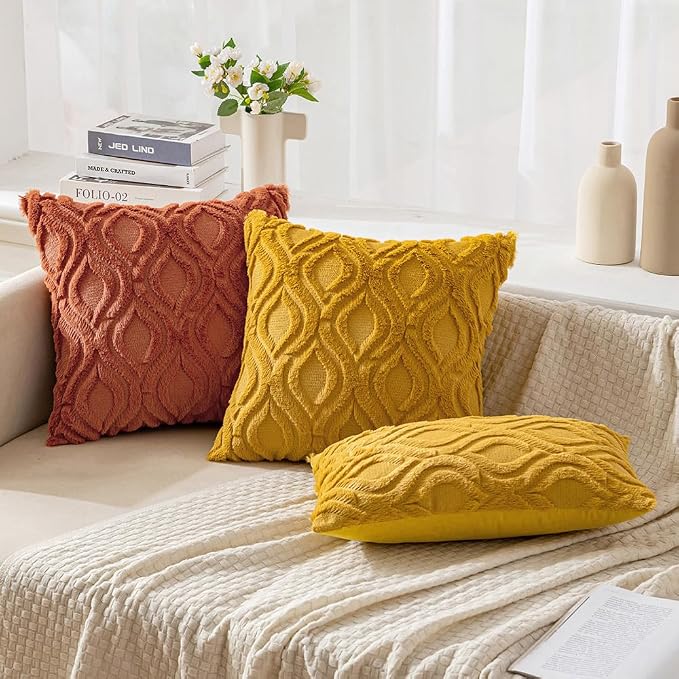 MIULEE Rust Fall Soft Plush Faux Wool Lumbar Throw Pillow Covers 12x20 | Set of 2, Farmhouse Boho Home Decor, Decorative Cushion Covers for Sofa, Living Room, Bed