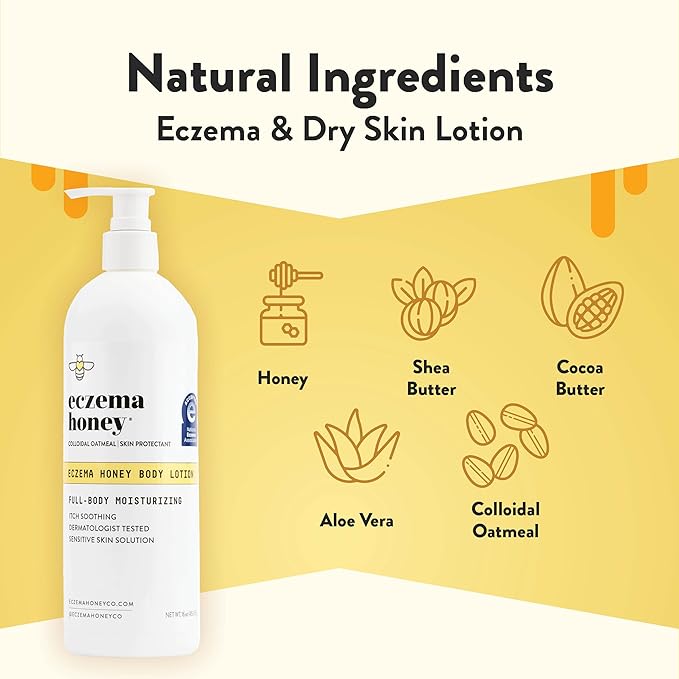 ECZEMA HONEY Oatmeal Body Lotion - Hand & Body Cream for Eczema Relief - Natural Dry Skin Repair (16 Oz) (Pack of 2)