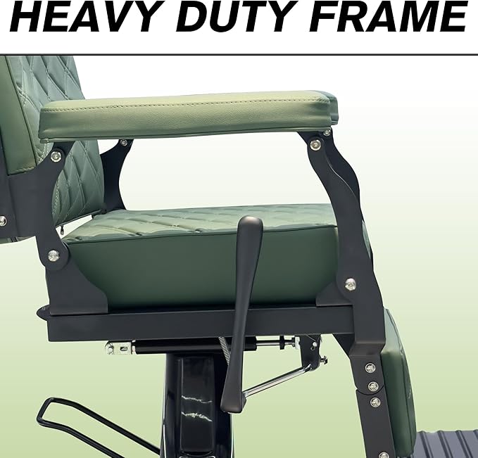 Barber Chair for Hair Stylist, Heavy Duty Salon Chair Supports up to 550lbs, Black Barber Chair Reclining, 360 Degree Swivel for Professional Salon (Green)