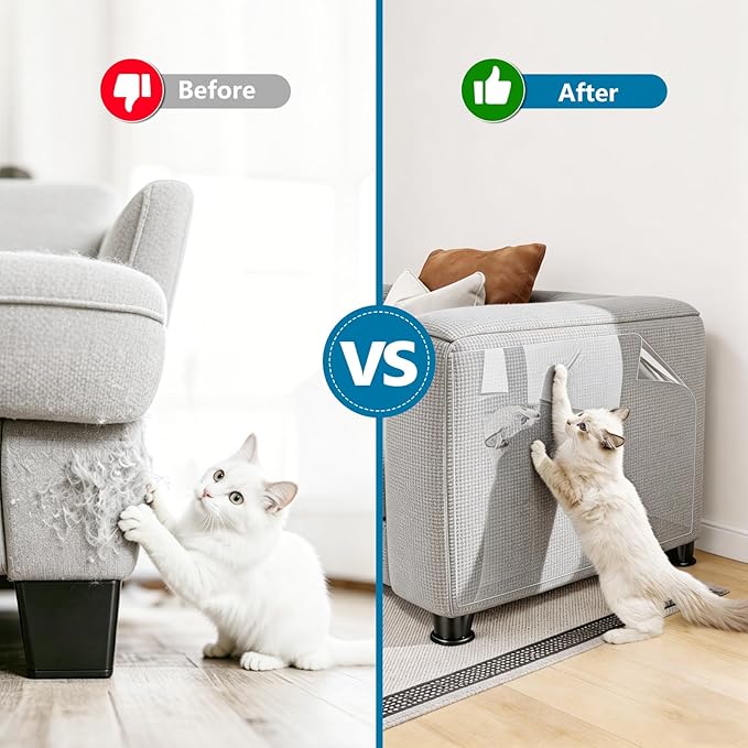 Anti Cat Scratch Furniture Protector – Clear Thicken Vinyl Tape 160"x17", Single-Sided Sticky Couch Protector from Cat Claws, Flexible Guard for Sofa Corner Door Walls Bed Leather