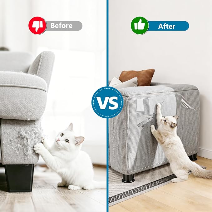 Anti Cat Scratch Furniture Protector – Clear Thicken Vinyl Tape 160"x 12.6", Single-Sided Sticky Couch Protector from Cat Claws, Flexible Guard for Sofa Corner Door Walls Bed Leather