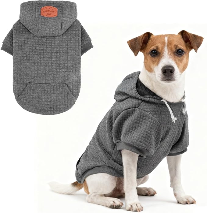 BEAUTYZOO Dog Hoodies Sweater for Small Dogs,Waffle‑Like Laminated Pet Coat | Warm Dog Sweatshirt with Pocket & Leash Hole,Pullover Clothes for Girl Boy Dogs & Cats,Stretchy & Easy‑On‑Off,Chihuahua Puppy