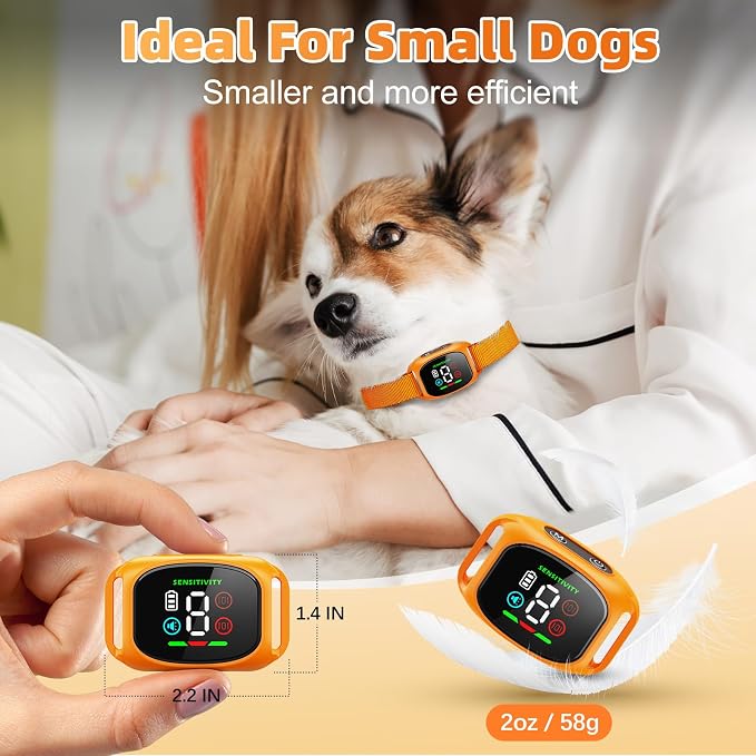 Anti Bark Collar for Small Dogs, Humane No Shock Dog Barking Collars, 4 Modes & 8 Sensitivity Levels, Smart Auto Detection Device Rechargeable Training Bark Collar for Small Medium Dogs 5-18lbs Orange