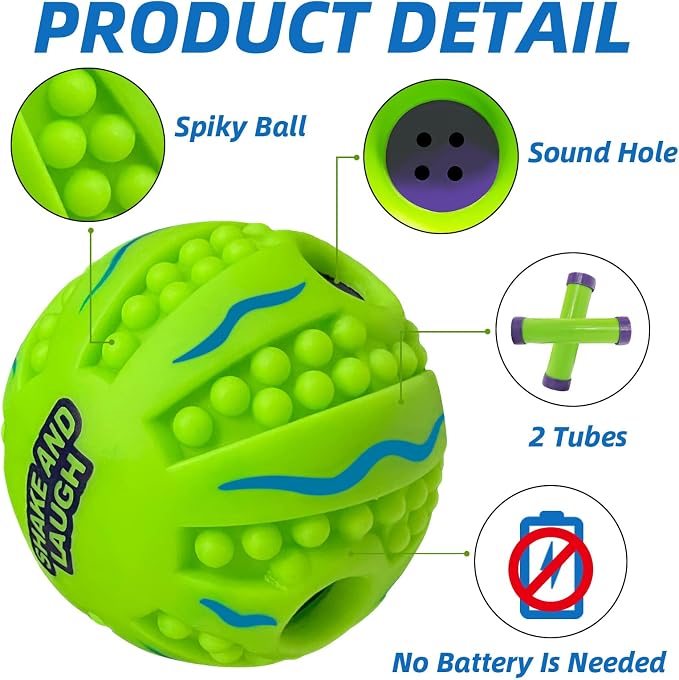 Spiky Interactive Dog Toys Ball, Wave, M, 3.46 in (8.8 cm) | Shaking with Gibbering Sound, For Training, Teeth Cleaning, Herding