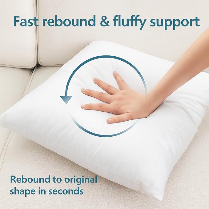 LANE LINEN 12x20 Throw Pillow Inserts Set of 4, Oblong, Fluffy - White | Traditional Solid Pillow Inserts For Lumbar Back Support - Indoor Home Decor Use, Fluffy Down Alternative Fill, Vacuum Packed