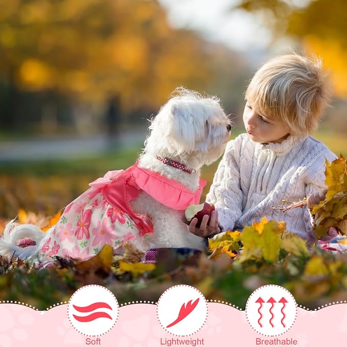 Abbylike 5 Pcs Girl Dog Dresses, Pink Summer Pet Clothes, XL Size | Floral Strawberry Daisy Princess Bowknot Plaid, Cute Breathable Soft Skirts Outfits, for Large Cats Female, 11 to 13.2 Lbs