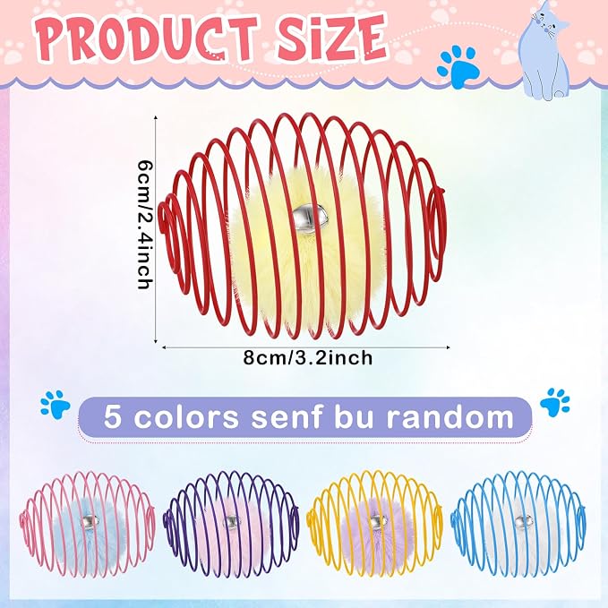 Jecery 5 Pcs Cat Toys Spring,Pom-pom with Bell,Multicolor