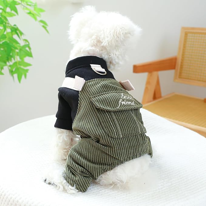 Dog Comfortable Soft Overalls Dog One-Piece Bear Outfit Puppy Cute Sweater Shirt Corduroy Pants Pet Stylish Summer Spring Clothes for Small Dogs Chihuahua Dachshund Daily Holiday Jumpsuit Costume
