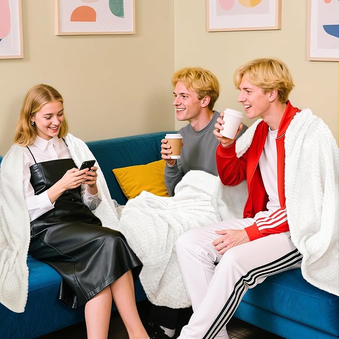 4 Pack Fleece Throw Blankets 50x60 Inches - Oeko-Tex Certified 100, 270 GSM Ultra Soft Plush for Bed, Couch and Cozy Gifts. 3D Waffle Texture, No Shedding No Pilling All Season (White)