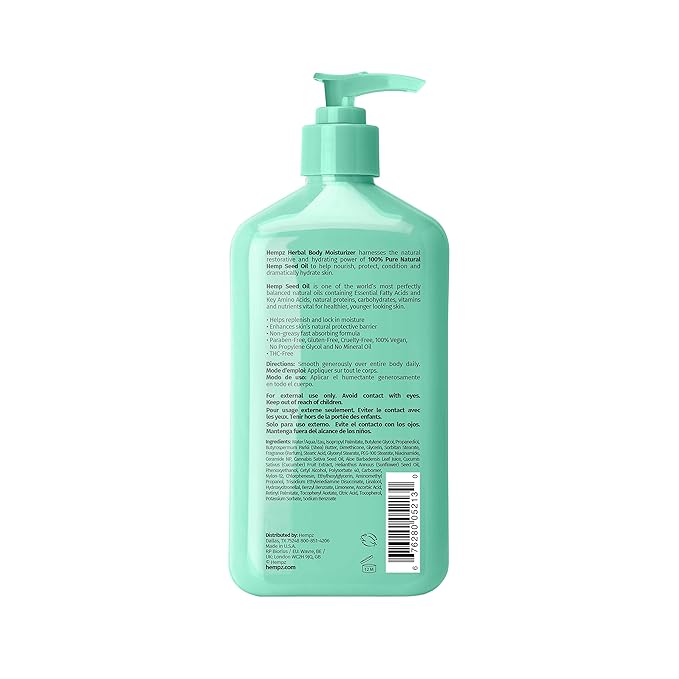 Hempz Body Lotion - Cucumber & Aloe Herbal Limited Edition Daily Moisturizing Cream, Shea Butter, Aloe, Cucumber Extract Body Moisturizer - Skin Care Products, Hemp Seed Oil - 17 Fl Oz
