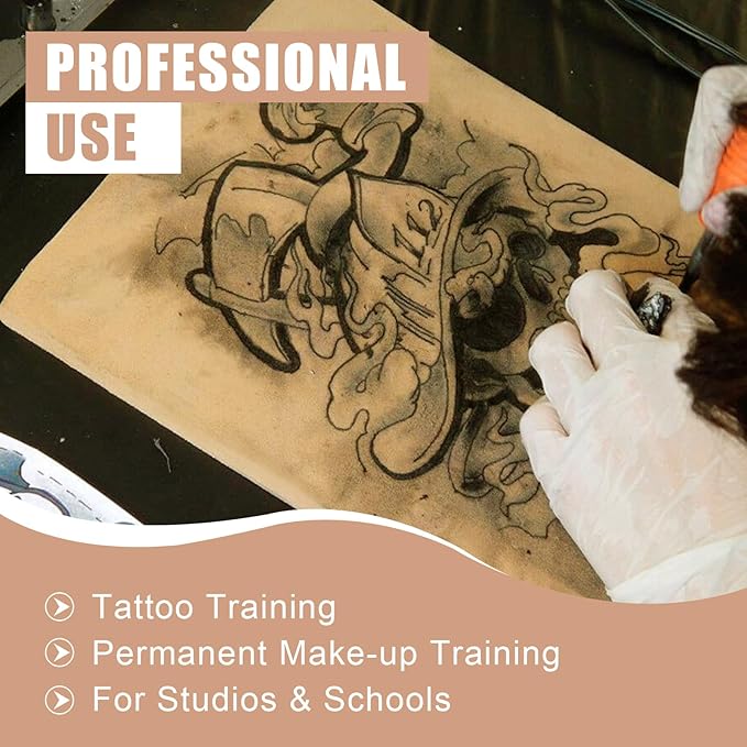 Tattoo Practice Skin Sheets, 8x6 Inch Fake Skin 15-Pack with 1mm/2mm/3mm Thickness - Realistic Feel Reusable Silicone for Tattoo Training, Beginners & Professional Artists