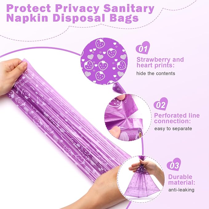 300P Sanitary Napkin Disposal Bags, Luxiv Disposable Sanitary Bags Rolls Personal Care Disposal Bag for Diapers, Tampons, Pad Period Bag Disposal Feminine Hygiene Products Bags with Scent (Purple)