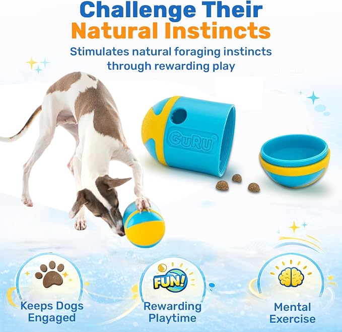 GURU Pet Rock 'N Treat Toy with Capsule-Shaped Design - Medium Interactive Dog Toy with Rocking Motion for Fun Play – Engaging Dog Enrichment Toy with Easy Loading for Slow Feeding & Interactive Play