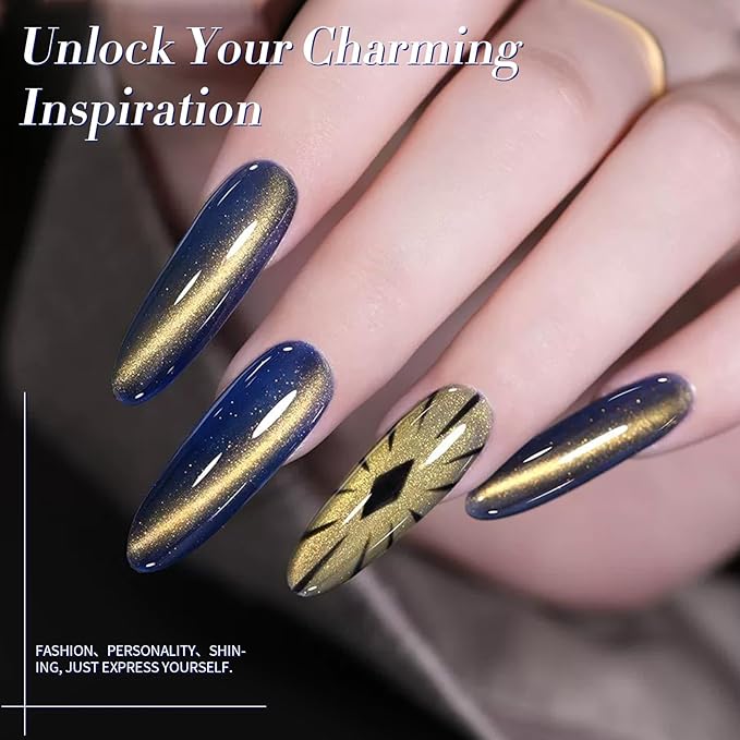 Born Pretty Dark Blue Cat Magnet Gel, Navy Blue with Gold Shimmer, U V LED Soak Off,15ml/0.5 Fl.Oz